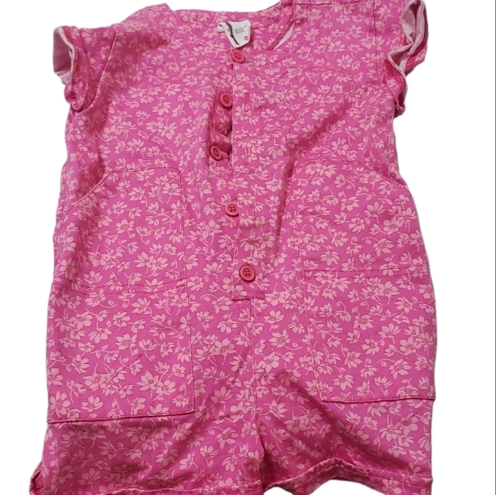 Hanna Andersson Girls Pink Floral Shorts Set One-piece Button Up Romper